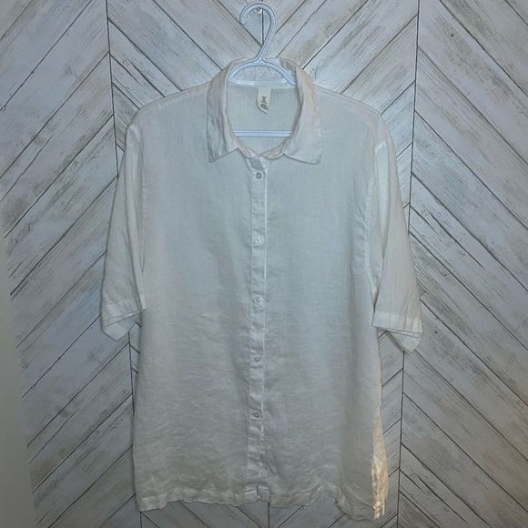 H&M linen short sleeve relaxed fit button down - Picture 1 of 5